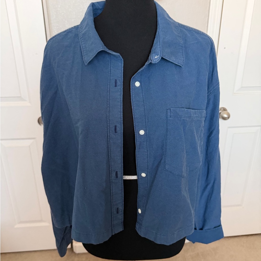 Aerie Blue Button-Up Crop Top